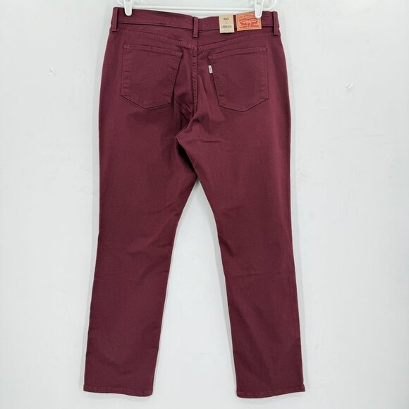 Levi's Womens Classic Straight Mid Rise Stretch Burgundy Denim Jeans Size 14 NWT - Picture 2 of 11
